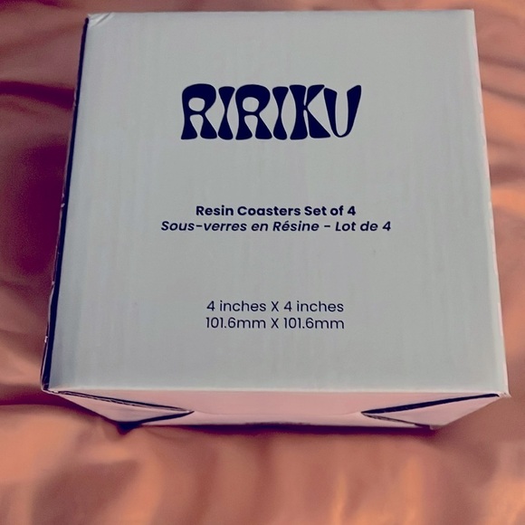 Ririku Resin Coasters new in box cream with white marbling effect. Marked. - Picture 2 of 5